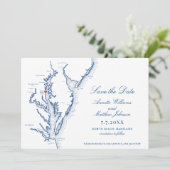 North Beach Maryland Wedding Elegant Navy Map Save The Date (Stehend Vorderseite)
