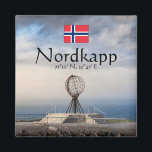 North Cape Souvenir Magnet<br><div class="desc">Foto Nordkapp mit Koordinaten und norwegischer Flagge. Nordnorwegen,  Skandinavien.</div>