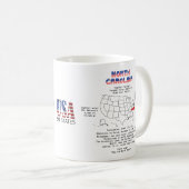 North Carolina American Staat auf einer Karte mit  Kaffeetasse (VorderseiteRechts)