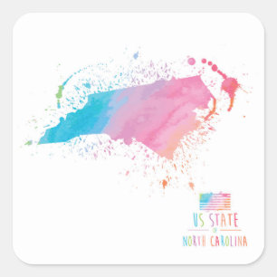 North Carolina der Aquarell-Karten- Quadratischer Aufkleber