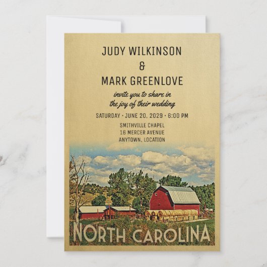 North Carolina Hochzeitsfarm Stall Rustikal Einladung (Vorderseite)