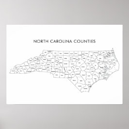 North Carolina Landkreise Karte mit Landkreisen Poster
