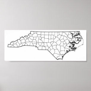 North Carolina Landkreises Leere Kontur Karte Poster