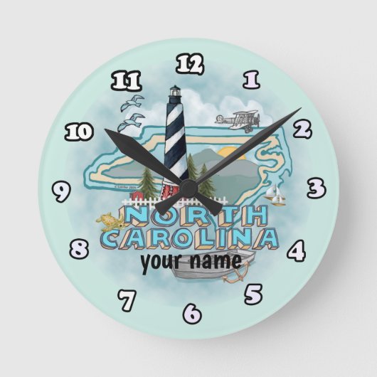 North Carolina Leuchtturm-Uhr Runde Wanduhr (Vorderseite)