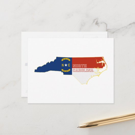 North Carolina Map Forma Staatsflagge Carolinia Postkarte (Vorderseite/Rückseite Beispiel)