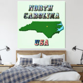 North Carolina Map Kontur, Foto und US Flag Text Leinwanddruck (Insitu (Schlafzimmer))