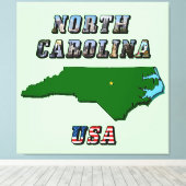 North Carolina Map Kontur, Foto und US Flag Text Leinwanddruck (Insitu (Holzboden))