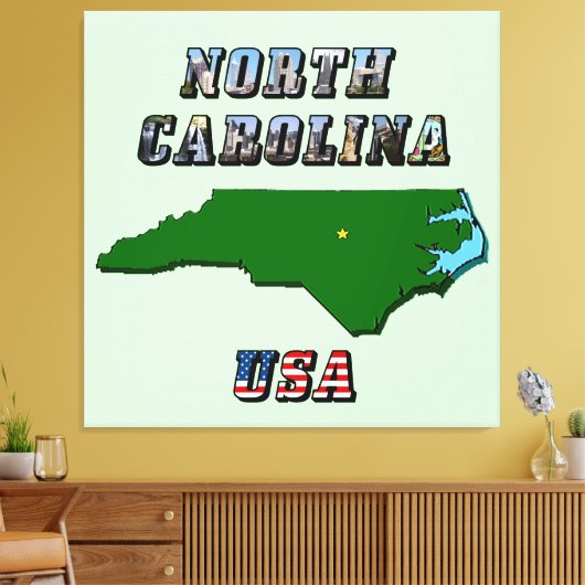 North Carolina Map Kontur, Foto und US Flag Text Leinwanddruck (Insitu (Wohnzimmer))