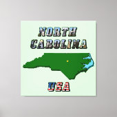 North Carolina Map Kontur, Foto und US Flag Text Leinwanddruck (Vorderseite)