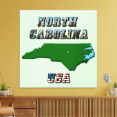 North Carolina Map Kontur, Foto und US Flag Text Leinwanddruck (Insitu (Wohnzimmer))