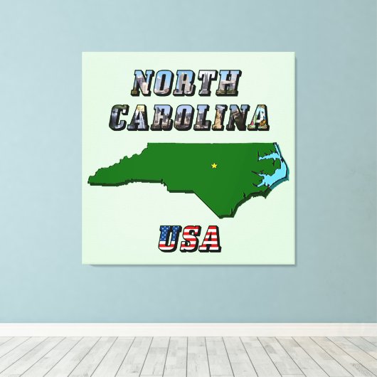 North Carolina Map Kontur, Foto und US Flag Text Leinwanddruck (Insitu (Holzboden))