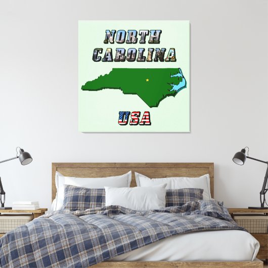 North Carolina Map Kontur, Foto und US Flag Text Leinwanddruck (Insitu (Schlafzimmer))