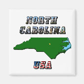 North Carolina Map Kontur, Foto und US Flag Text Magnet (Vorne)