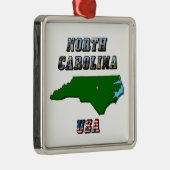 North Carolina Map Kontur, Foto und US Flag Text Ornament Aus Metall (Rechts)