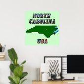 North Carolina Map Kontur, Foto und US Flag Text Poster (Heimbüro)
