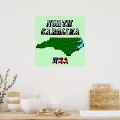 North Carolina Map Kontur, Foto und US Flag Text Poster (Küche)