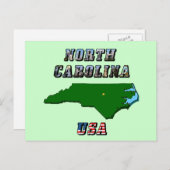 North Carolina Map Kontur, Foto und US Flag Text Postkarte (Vorne/Hinten)