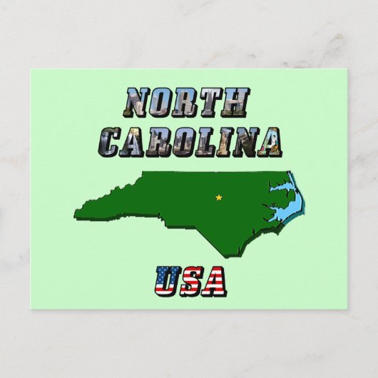 North Carolina Map Kontur, Foto und US Flag Text Postkarte (Vorderseite)