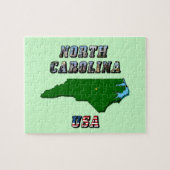 North Carolina Map Kontur, Foto und US Flag Text Puzzle (Horizontal)
