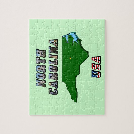 North Carolina Map Kontur, Foto und US Flag Text Puzzle (Vertikal)