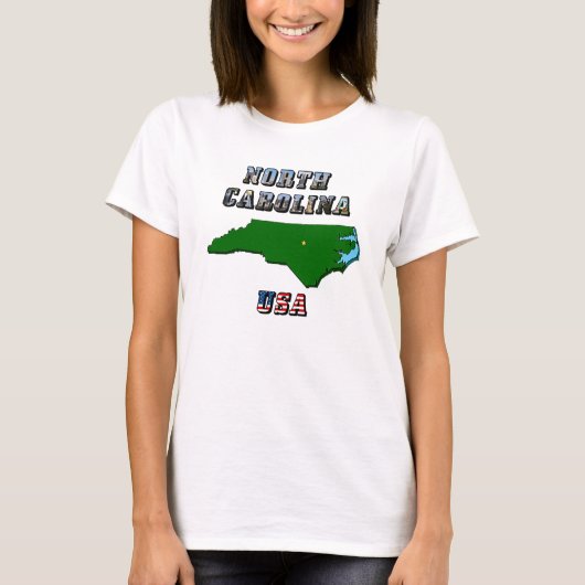 North Carolina Map Kontur, Foto und US Flag Text T-Shirt (Vorderseite)