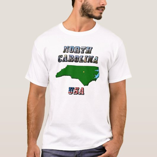 North Carolina Map Kontur, Foto und US Flag Text T-Shirt (Vorderseite)