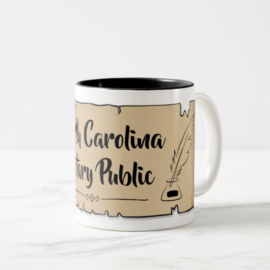 North Carolina Notary Public Scroll Feather Quill Zweifarbige Tasse (VorderseiteRechts)