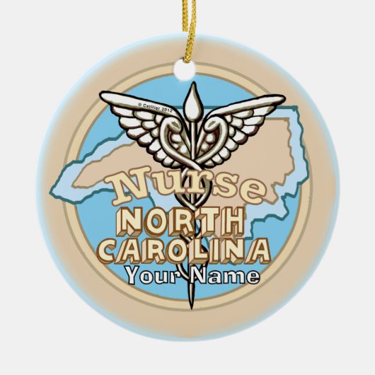 North Carolina Nurse Caduceus  Keramik Ornament (Vorne)
