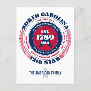 North Carolina, Raleigh, NC, Patriotic, Monogram Postkarte