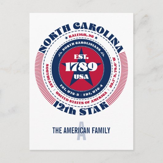 North Carolina, Raleigh, NC, Patriotic, Monogram Postkarte (Vorderseite)