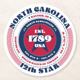 North Carolina Red White Blue Typografie Runder Pappuntersetzer
