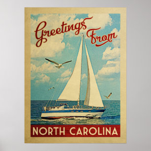 North Carolina Sailboat Vintage Travel Poster