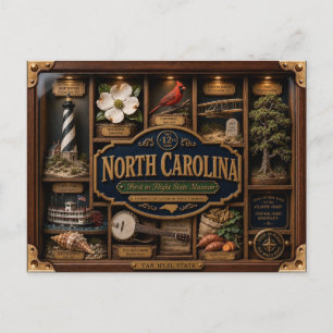 North Carolina Shadow Box 3D Figurine Staat Postkarte