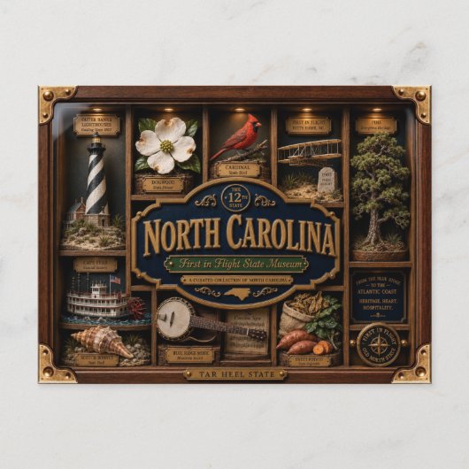 North Carolina Shadow Box 3D Figurine Staat Postkarte (Vorderseite)