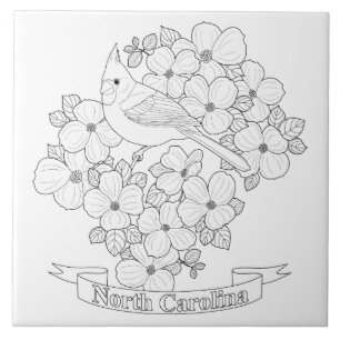 North Carolina Staat Bird and Blume Coloring Page Fliese