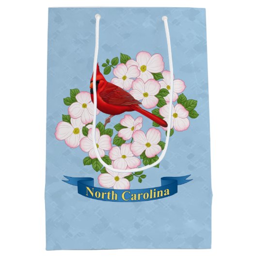 North Carolina Staat Kardinal Bird Dogwood Blume Mittlere Geschenktüte (Rückseite)
