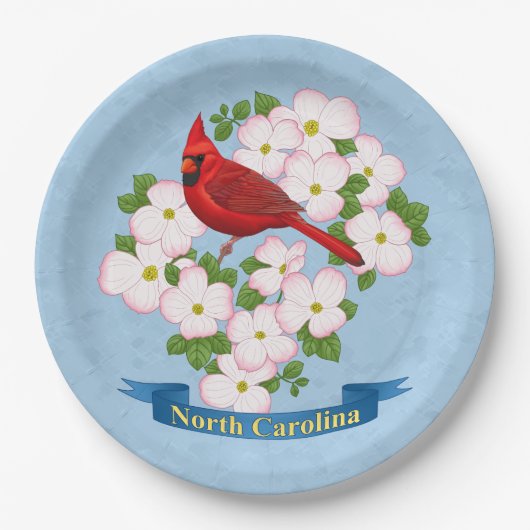 North Carolina Staat Kardinal Bird Dogwood Blume Pappteller (Vorderseite)