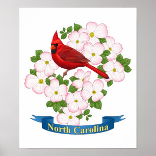 North Carolina Staat Kardinal Bird Dogwood Blume Poster