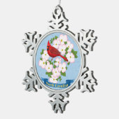 North Carolina Staat Kardinal Bird Dogwood Blume Schneeflocken Zinn-Ornament (Rechts)
