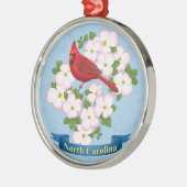 North Carolina Staat Kardinal Bird Dogwood Blume Silbernes Ornament (Links)