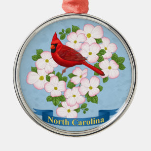 North Carolina Staat Kardinal Bird Dogwood Blume Silbernes Ornament
