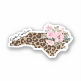 North Carolina Staat Leopard Print mit Blume Aufkleber
