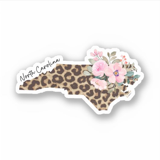 North Carolina Staat Leopard Print mit Blume Aufkleber (Vorderseite)