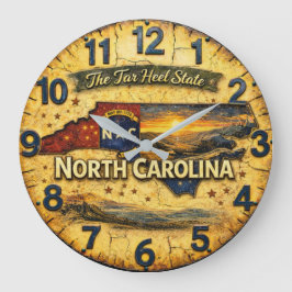 North Carolina The Tar Heel State Vintage Map Große Wanduhr