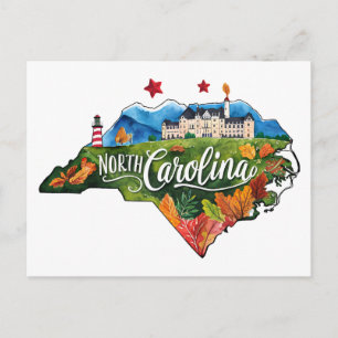 North Carolina USA Staatsform Vintage Wasserfarbe Postkarte