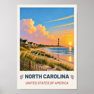 North Carolina USA – Vintage Reiseplakat Poster