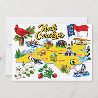 North Carolina Wasserfarben-Staatskarten-Postkarte Einladung