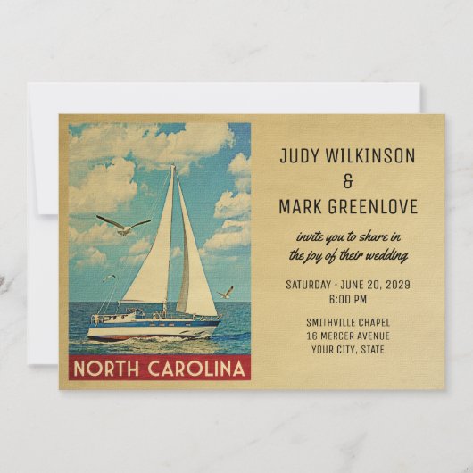 North Carolina Wedding Einladung Sailboat (Vorderseite)