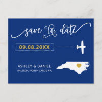 North Carolina Wedding Save the Date Map Postcard