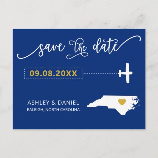 North Carolina Wedding Save the Date Map Postcard Postkarte (Vorderseite)